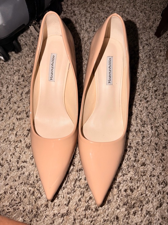Shoes - Nude Patent Pointed-Toe Pumps